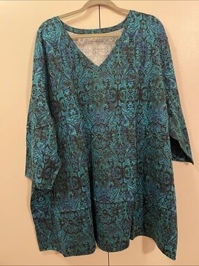 Catherines Teal and Black Printed 3/4 Sleeve Tee